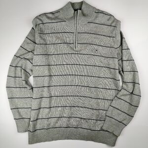 Tommy Hilfiger Grey Striped Cotton Quarter Zip Sweater Men XXL Pullover Knit